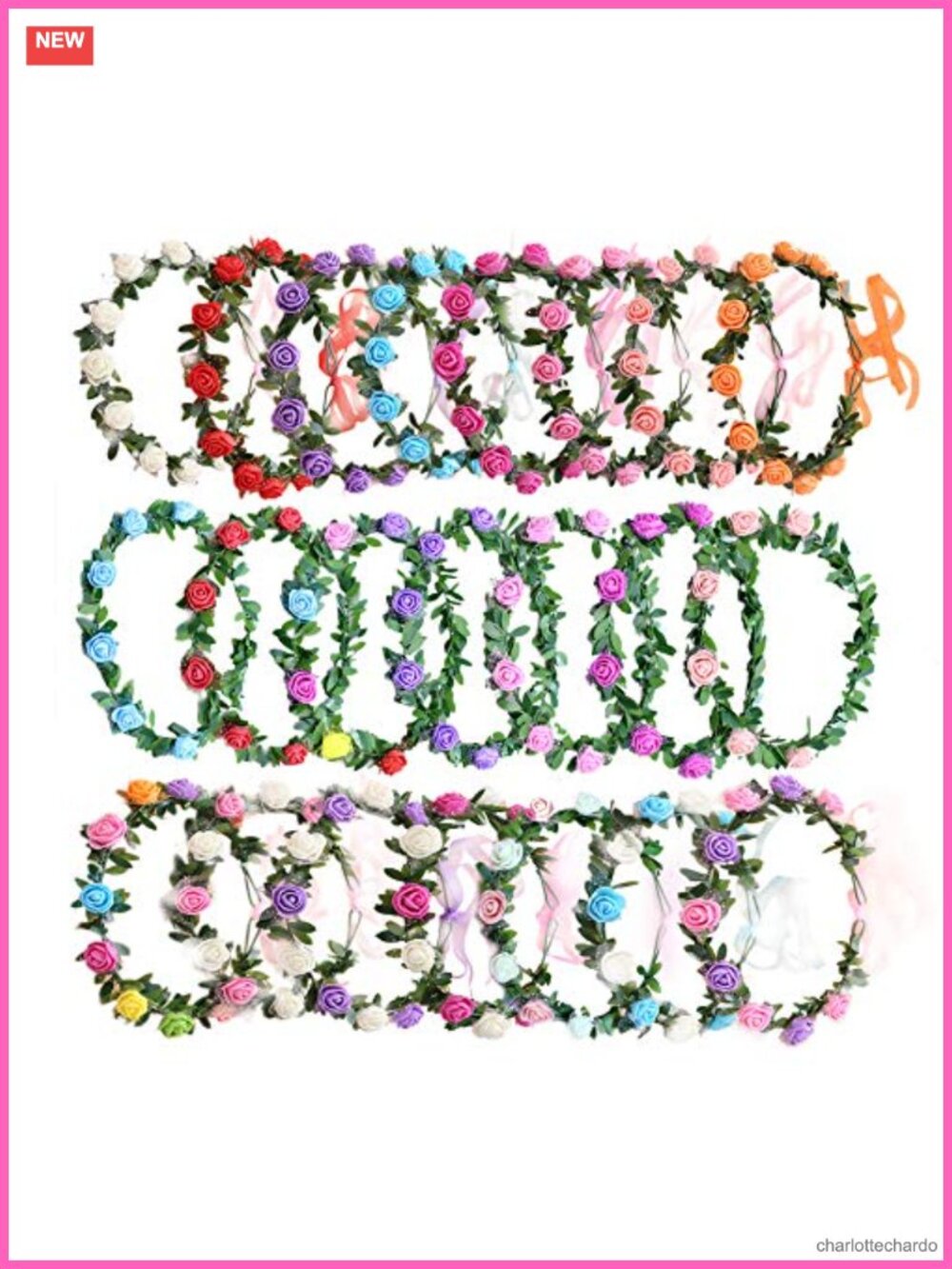 22 Pcs Rose Flower Crown Headband Set Adjustable Ribbon Tie